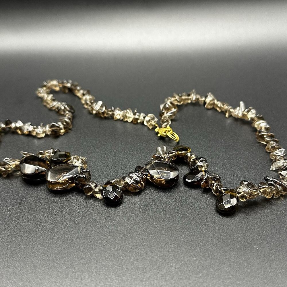 Faceted Smokey Quartz Necklace Gemstone Beaded Pear Cut 20” - Picture 2 of 3